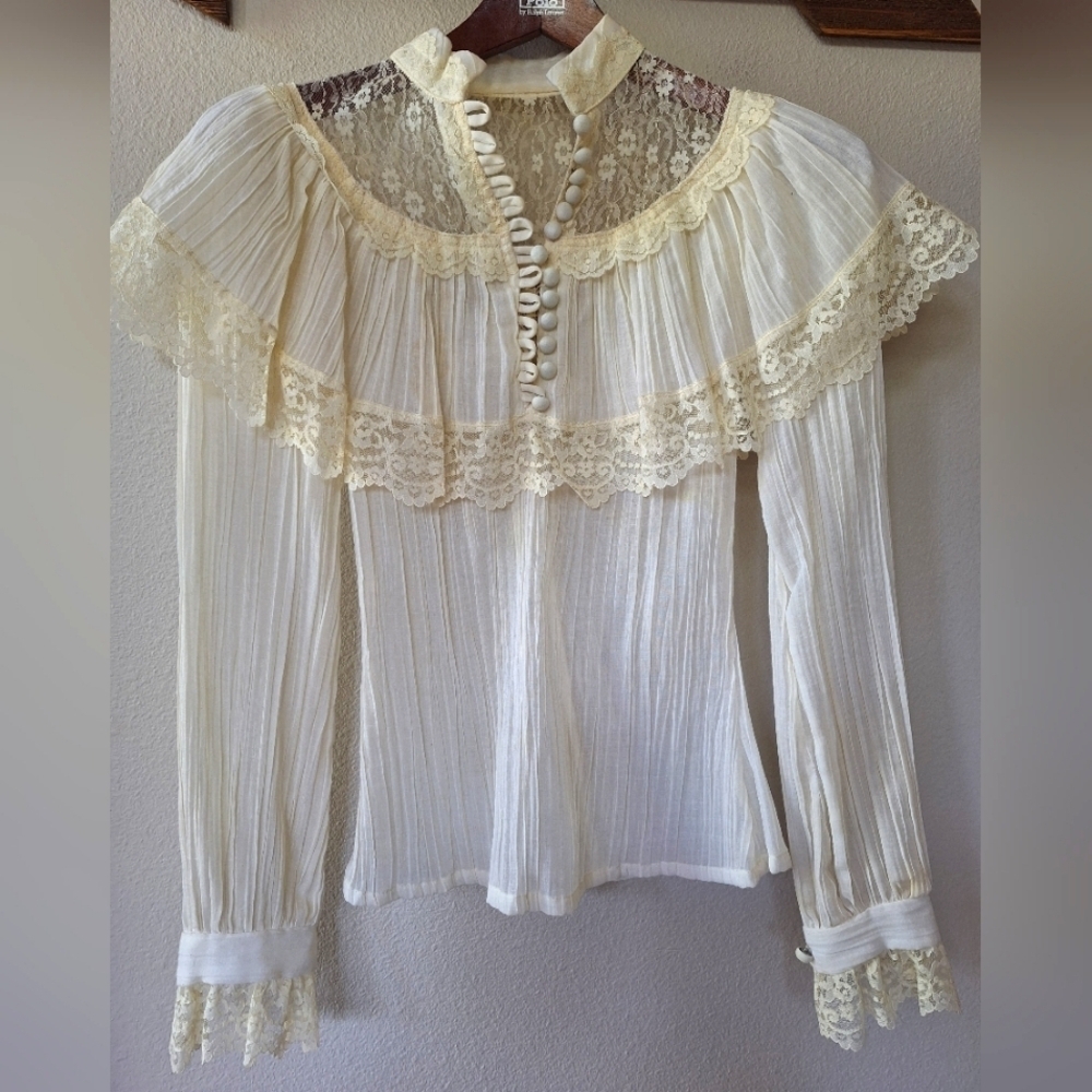 Jessica's Gunnies Gunne Sax Vintage 1970's Ivory Lace Long Sleeve Blouse Size 5 - Picture 1 of 9